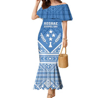 Personalised Kosrae State Gospel Day Family Matching Mermaid Dress and Hawaiian Shirt Simple Style LT05 Mom's Dress Blue - Polynesian Pride