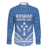 Personalised Kosrae State Gospel Day Family Matching Off Shoulder Short Dress and Hawaiian Shirt Simple Style LT05 Dad's Shirt - Long Sleeve Blue - Polynesian Pride
