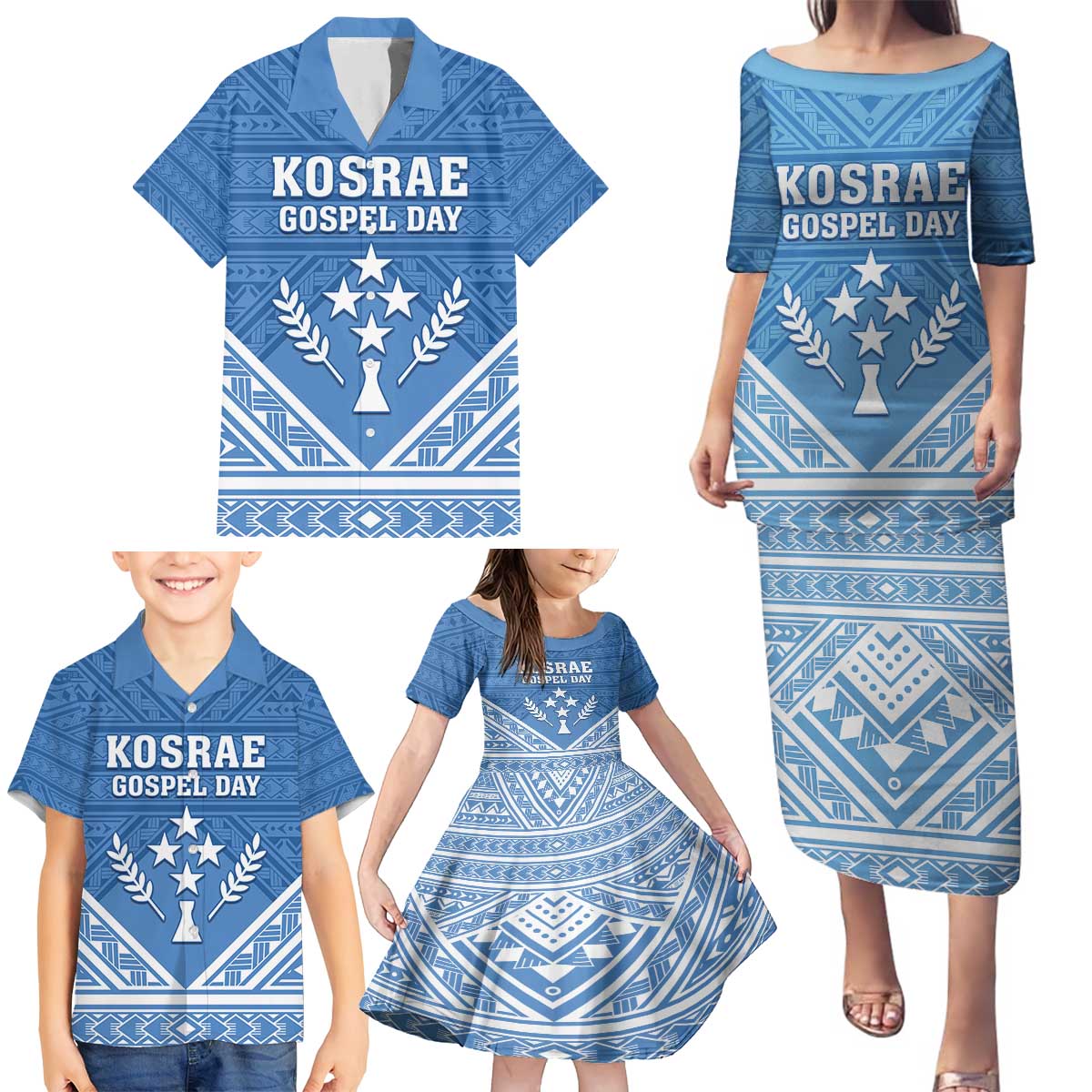 Personalised Kosrae State Gospel Day Family Matching Puletasi and Hawaiian Shirt Simple Style LT05 - Polynesian Pride