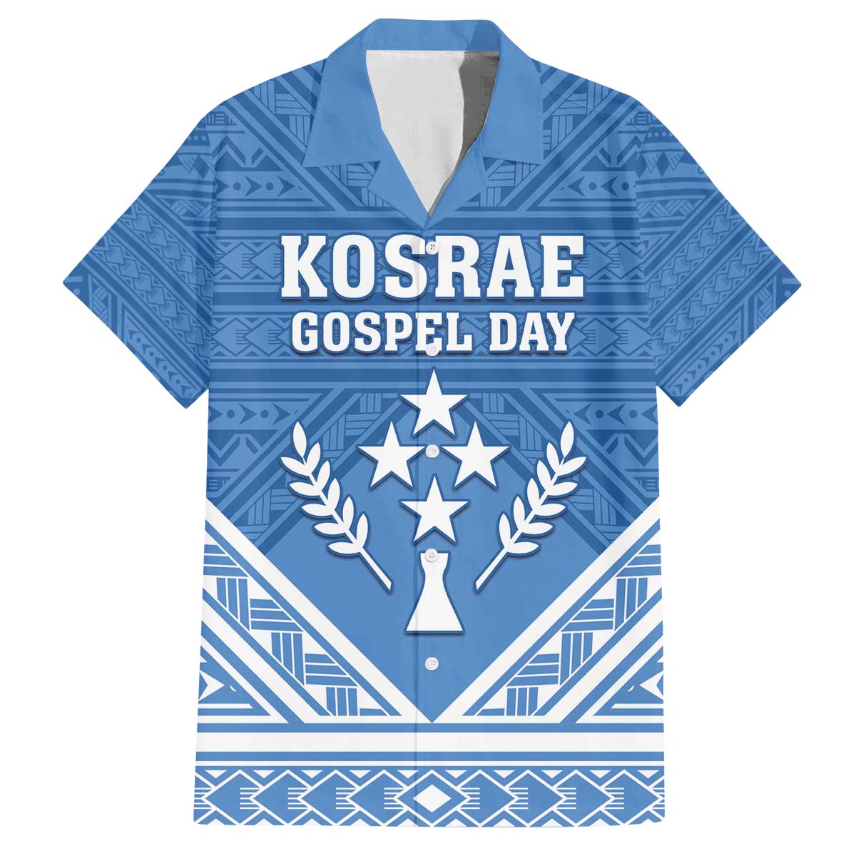 Personalised Kosrae State Gospel Day Family Matching Puletasi and Hawaiian Shirt Simple Style LT05 Dad's Shirt - Short Sleeve Blue - Polynesian Pride