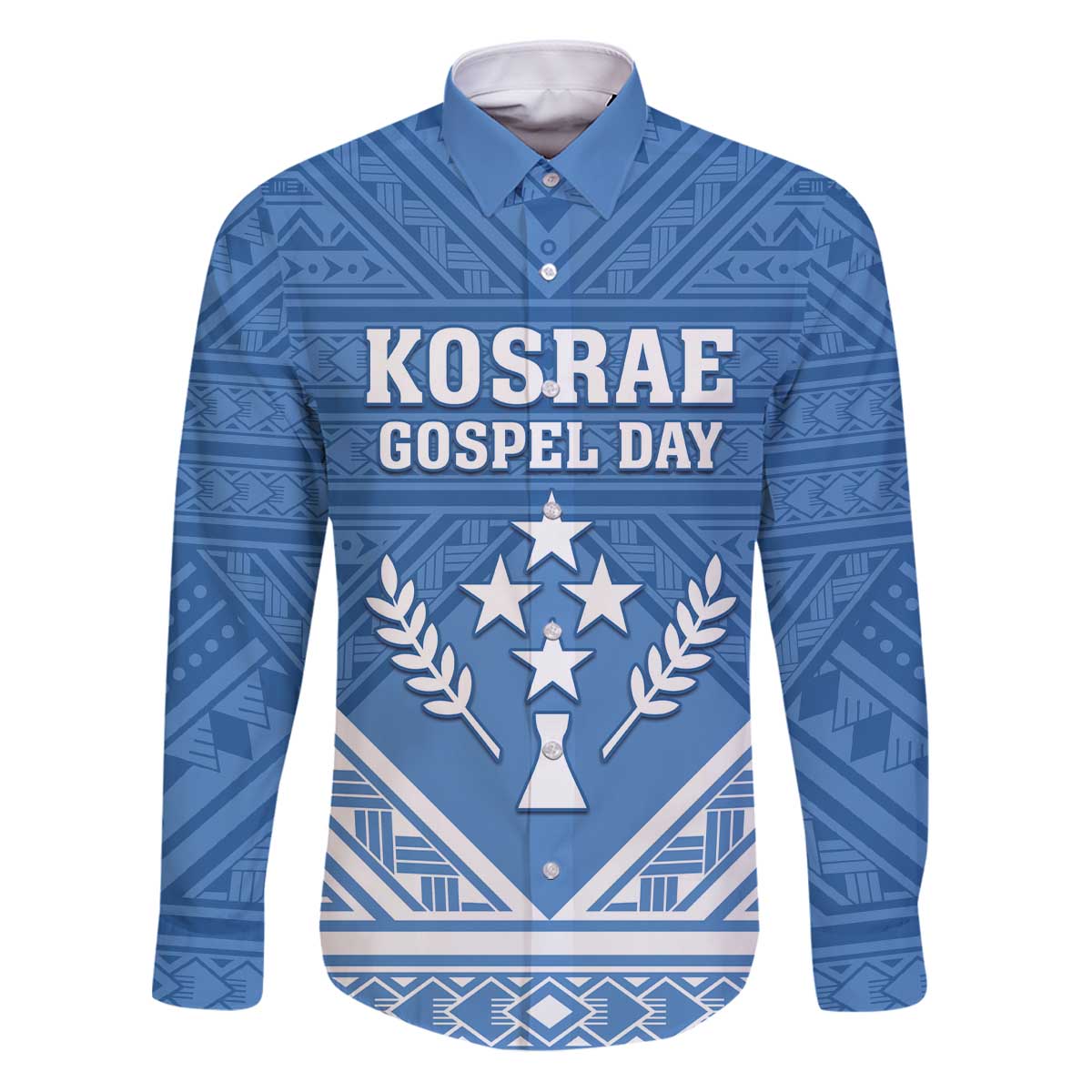 Personalised Kosrae State Gospel Day Family Matching Puletasi and Hawaiian Shirt Simple Style LT05 Dad's Shirt - Long Sleeve Blue - Polynesian Pride