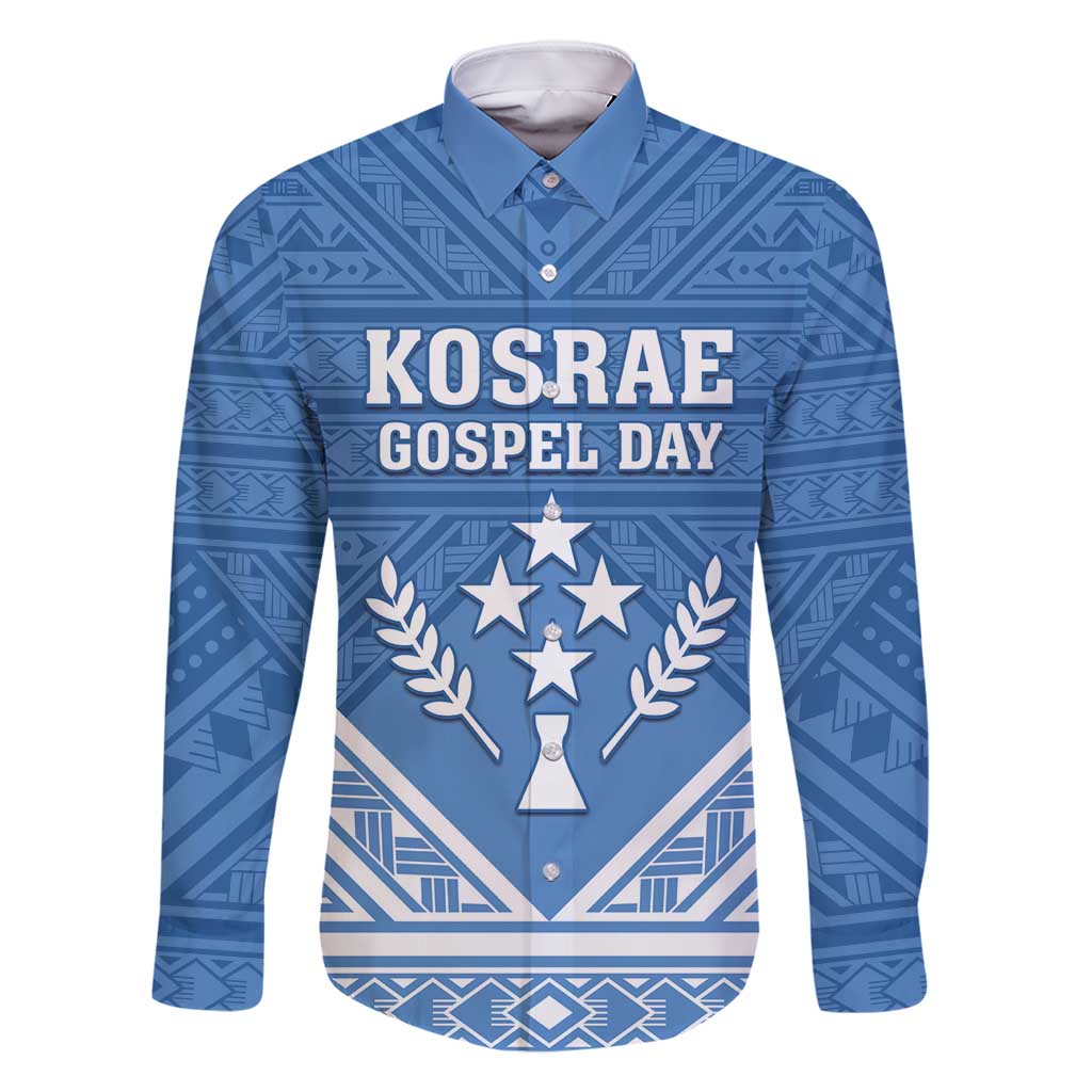 Personalised Kosrae State Gospel Day Family Matching Summer Maxi Dress and Hawaiian Shirt Simple Style LT05 Dad's Shirt - Long Sleeve Blue - Polynesian Pride