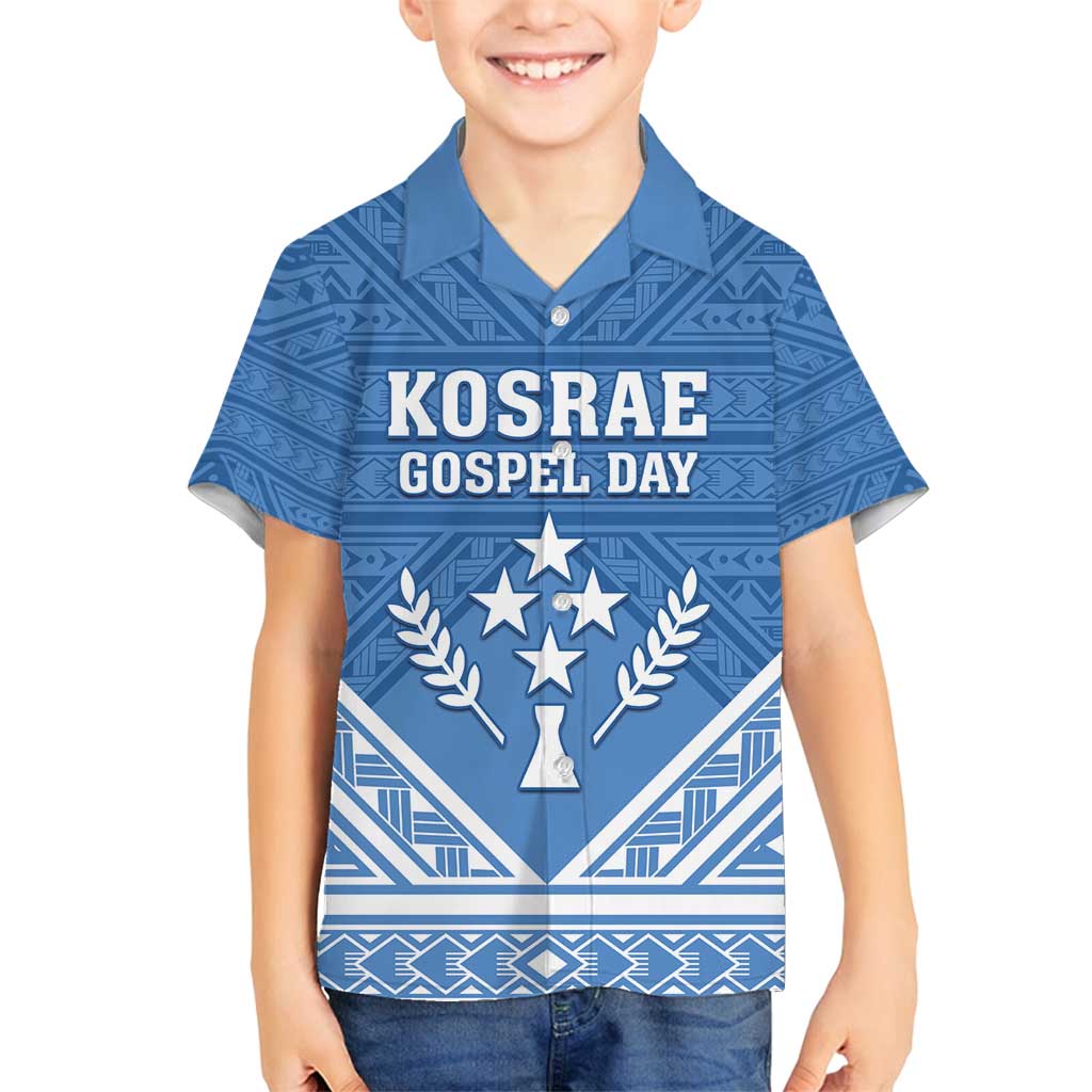 Personalised Kosrae State Gospel Day Family Matching Summer Maxi Dress and Hawaiian Shirt Simple Style LT05 Son's Shirt Blue - Polynesian Pride