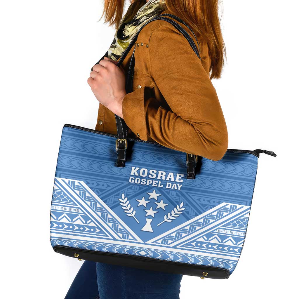Kosrae State Gospel Day Leather Tote Bag Simple Style LT05 Blue - Polynesian Pride