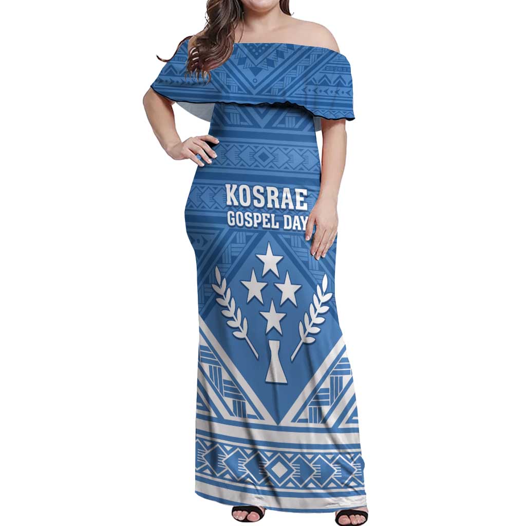 Personalised Kosrae State Gospel Day Off Shoulder Maxi Dress Simple Style LT05 Women Blue - Polynesian Pride
