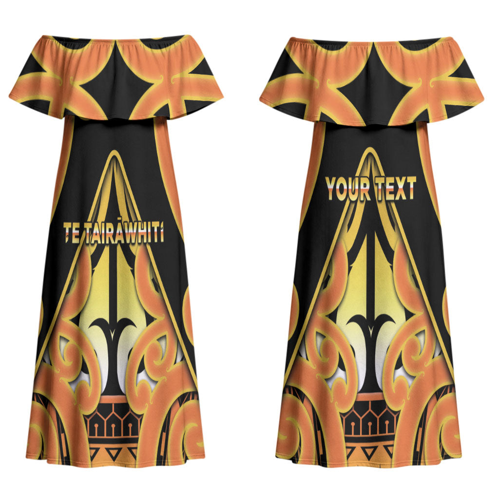 Personalised New Zealand Te Tairawhiti Couples Matching Off Shoulder Maxi Dress and Long Sleeve Button Shirt Maori Koru Pattern LT05 - Polynesian Pride