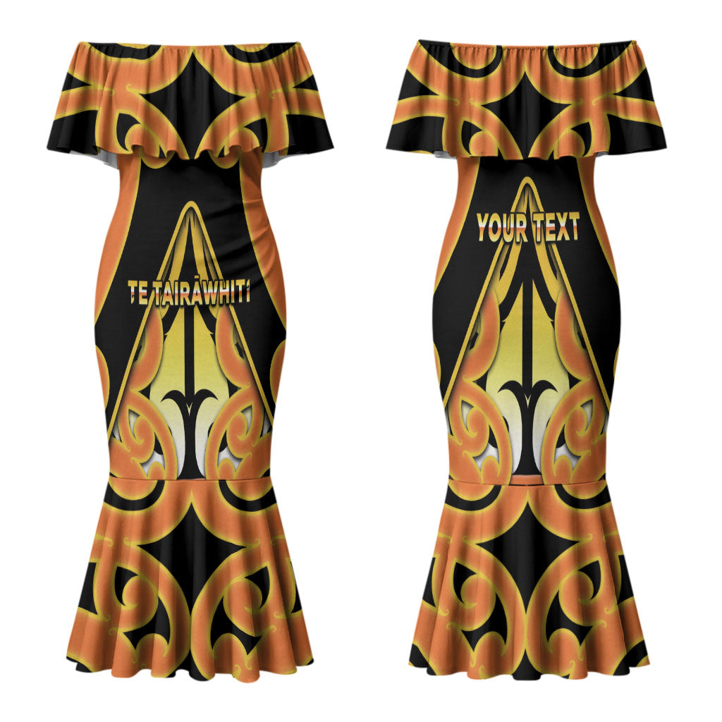 Personalised New Zealand Te Tairawhiti Family Matching Mermaid Dress and Hawaiian Shirt Maori Koru Pattern LT05 Mom's Dress Orange - Polynesian Pride