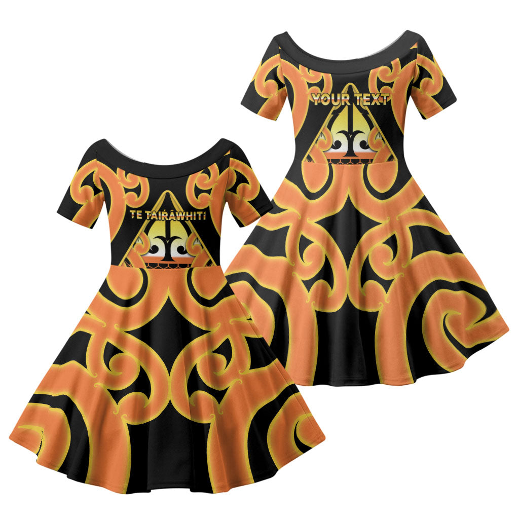 Personalised New Zealand Te Tairawhiti Family Matching Mermaid Dress and Hawaiian Shirt Maori Koru Pattern LT05 Daughter's Dress Orange - Polynesian Pride