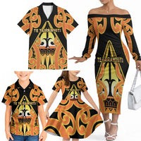 Personalised New Zealand Te Tairawhiti Family Matching Off The Shoulder Long Sleeve Dress and Hawaiian Shirt Maori Koru Pattern LT05 - Polynesian Pride