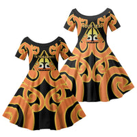 Personalised New Zealand Te Tairawhiti Family Matching Puletasi and Hawaiian Shirt Maori Koru Pattern LT05 Daughter's Dress Orange - Polynesian Pride