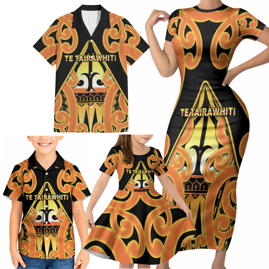Personalised New Zealand Te Tairawhiti Family Matching Short Sleeve Bodycon Dress and Hawaiian Shirt Maori Koru Pattern LT05 - Polynesian Pride