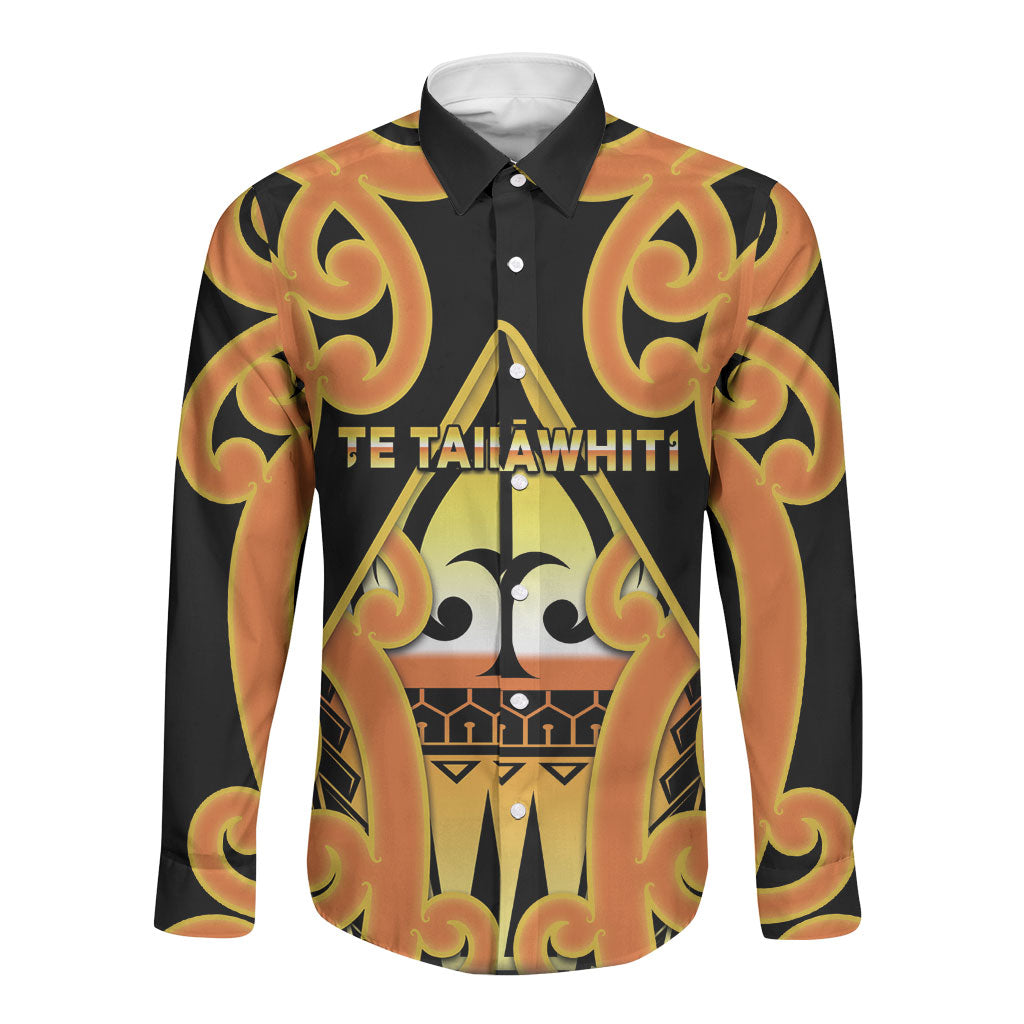 Personalised New Zealand Te Tairawhiti Long Sleeve Button Shirt Maori Koru Pattern LT05 Unisex Orange - Polynesian Pride