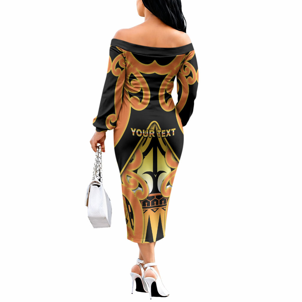 Personalised New Zealand Te Tairawhiti Off The Shoulder Long Sleeve Dress Maori Koru Pattern LT05 - Polynesian Pride