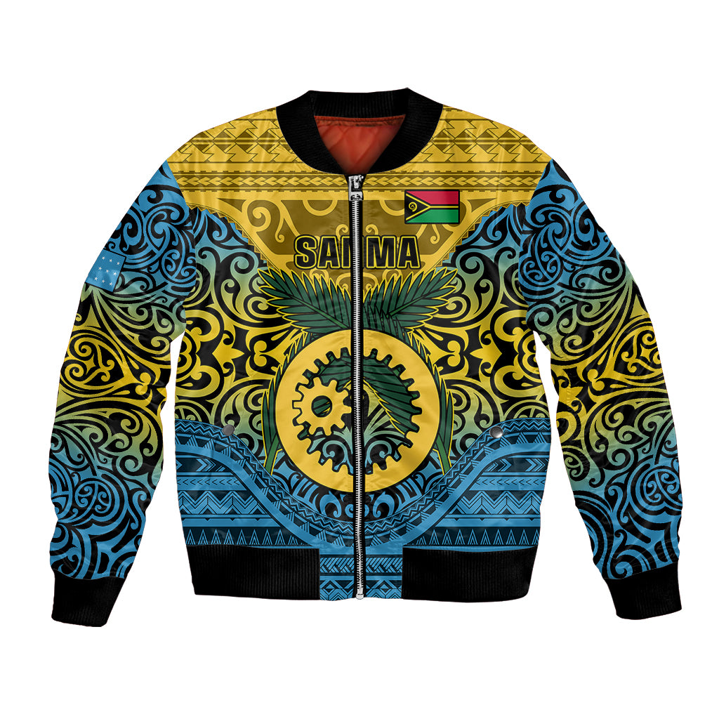 Vanuatu Sanma Province Bomber Jacket Coat Of Arms And Namele Fern Polynesian Pattern LT05 Unisex Yellow - Polynesian Pride