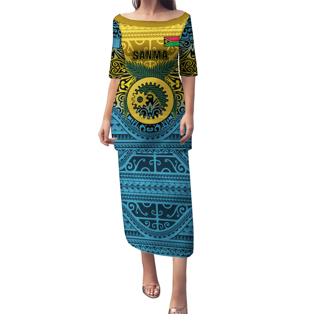 Vanuatu Sanma Province Puletasi Coat Of Arms And Namele Fern Polynesian Pattern LT05 Long Dress Yellow - Polynesian Pride