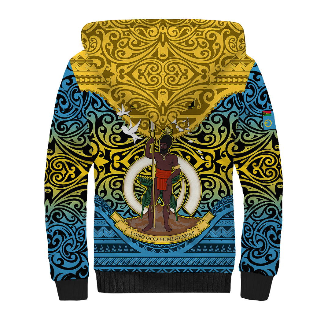 Vanuatu Sanma Province Sherpa Hoodie Coat Of Arms And Namele Fern Polynesian Pattern LT05 - Polynesian Pride