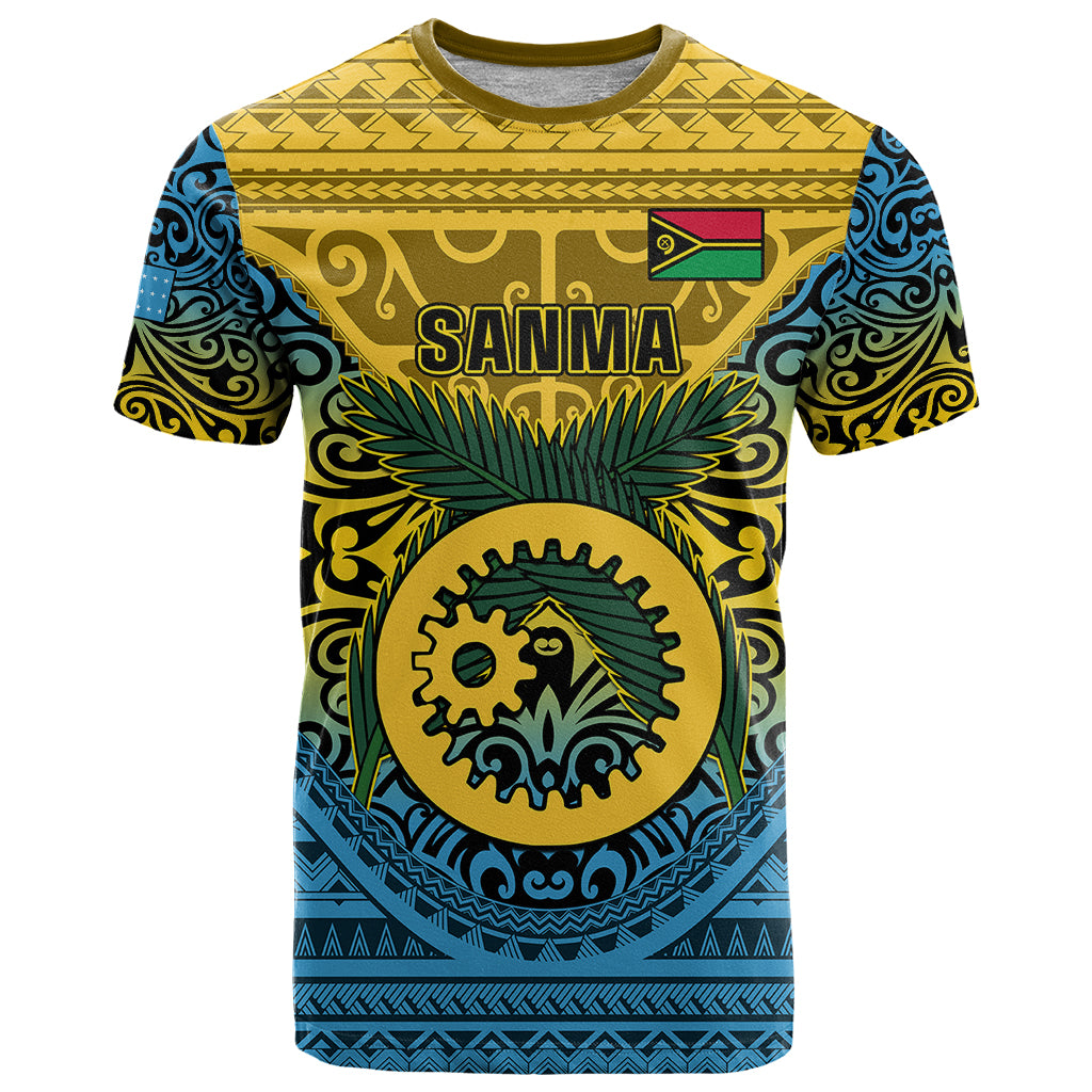 Vanuatu Sanma Province T Shirt Coat Of Arms And Namele Fern Polynesian Pattern LT05 Yellow - Polynesian Pride