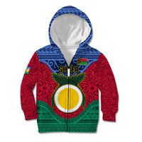Vanuatu Shefa Province Kid Hoodie Coat Of Arms And Namele Fern Polynesian Pattern LT05 Zip Hoodie Red - Polynesian Pride