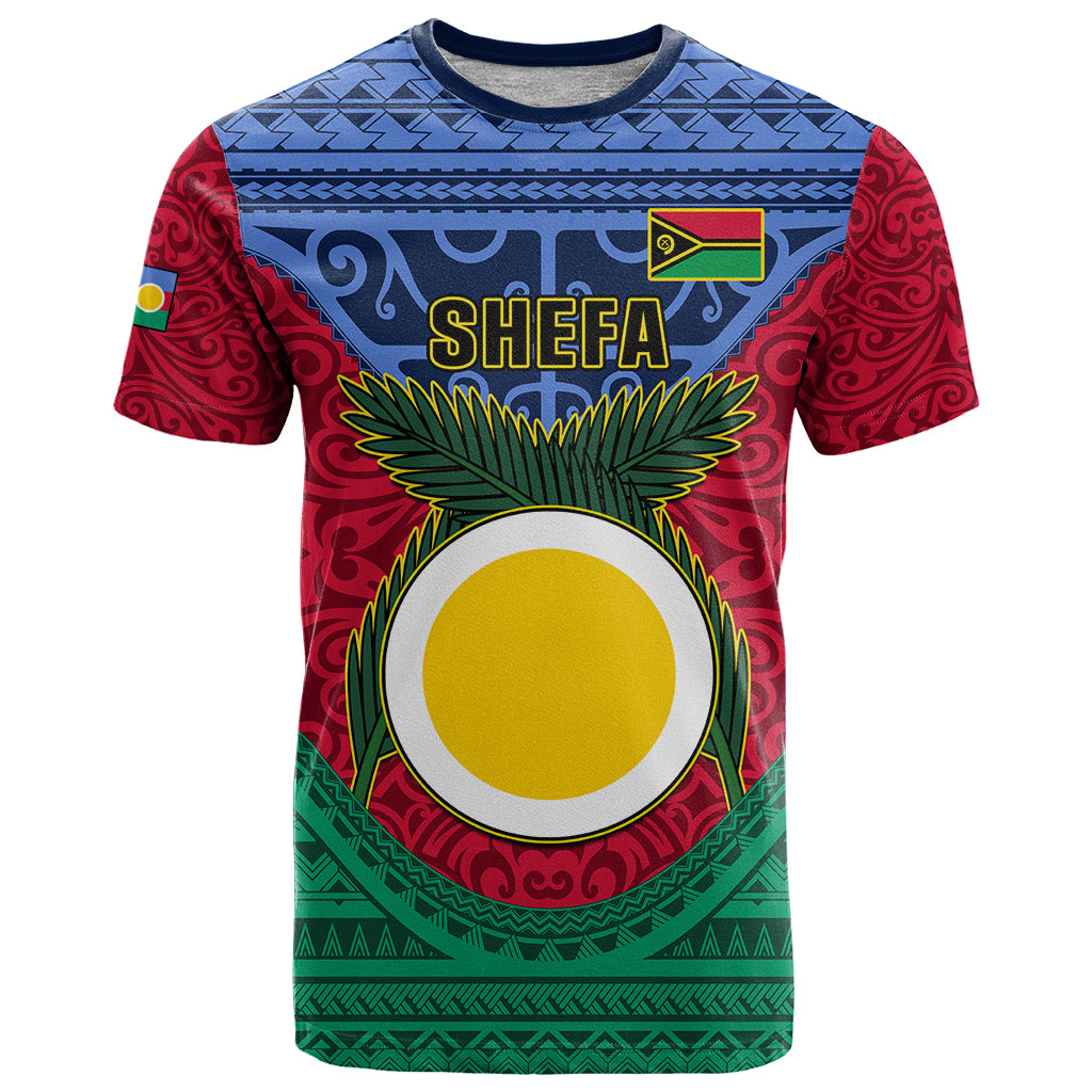 Vanuatu Shefa Province T Shirt Coat Of Arms And Namele Fern Polynesian Pattern LT05 Red - Polynesian Pride