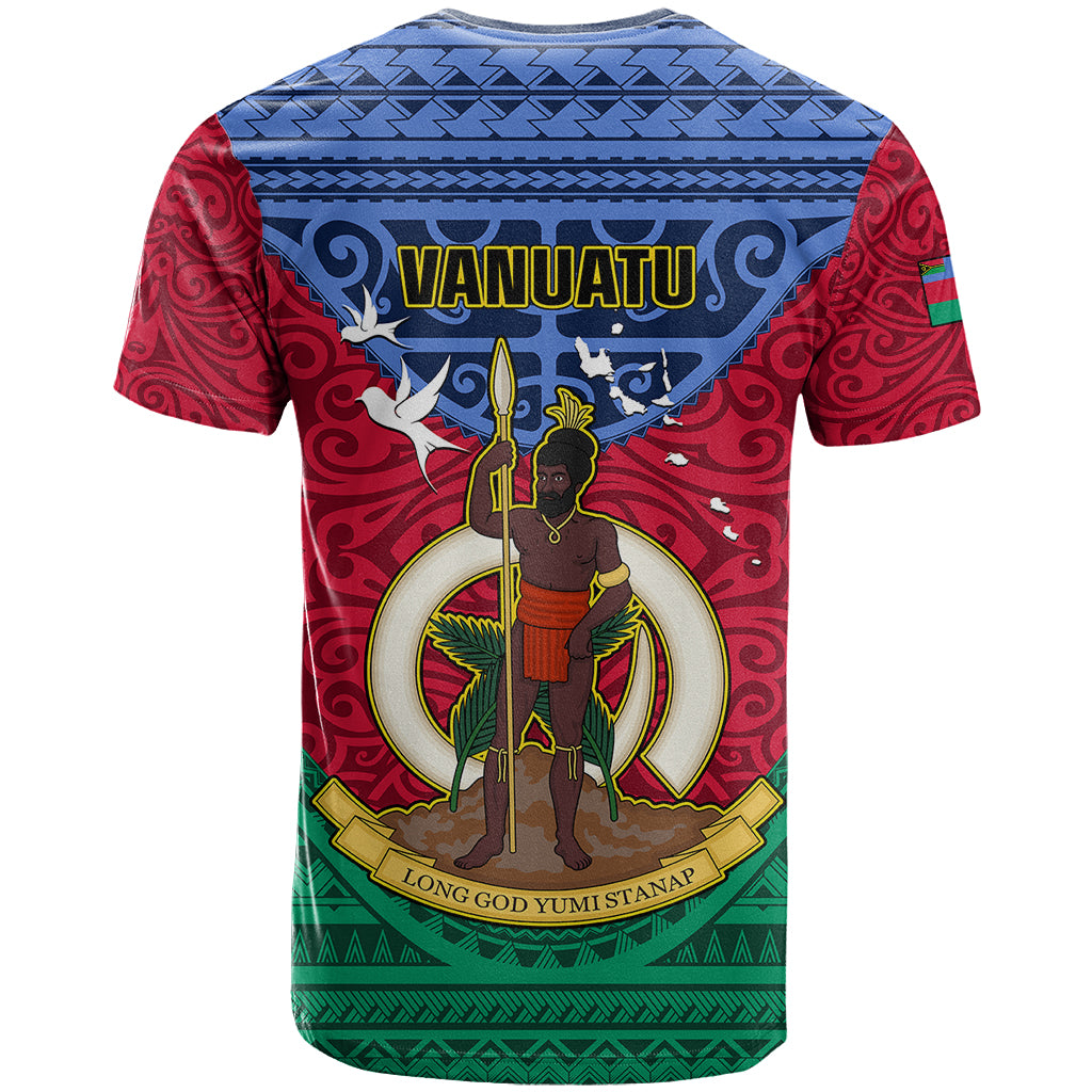 Vanuatu Shefa Province T Shirt Coat Of Arms And Namele Fern Polynesian Pattern LT05 - Polynesian Pride