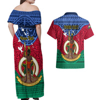 Personalized Vanuatu Shefa Province Couples Matching Off Shoulder Maxi Dress and Hawaiian Shirt Coat Of Arms And Namele Fern Polynesian Pattern LT05 - Polynesian Pride