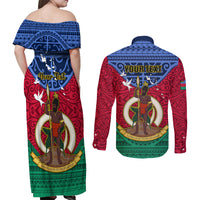 Personalized Vanuatu Shefa Province Couples Matching Off Shoulder Maxi Dress and Long Sleeve Button Shirts Coat Of Arms And Namele Fern Polynesian Pattern LT05 - Polynesian Pride