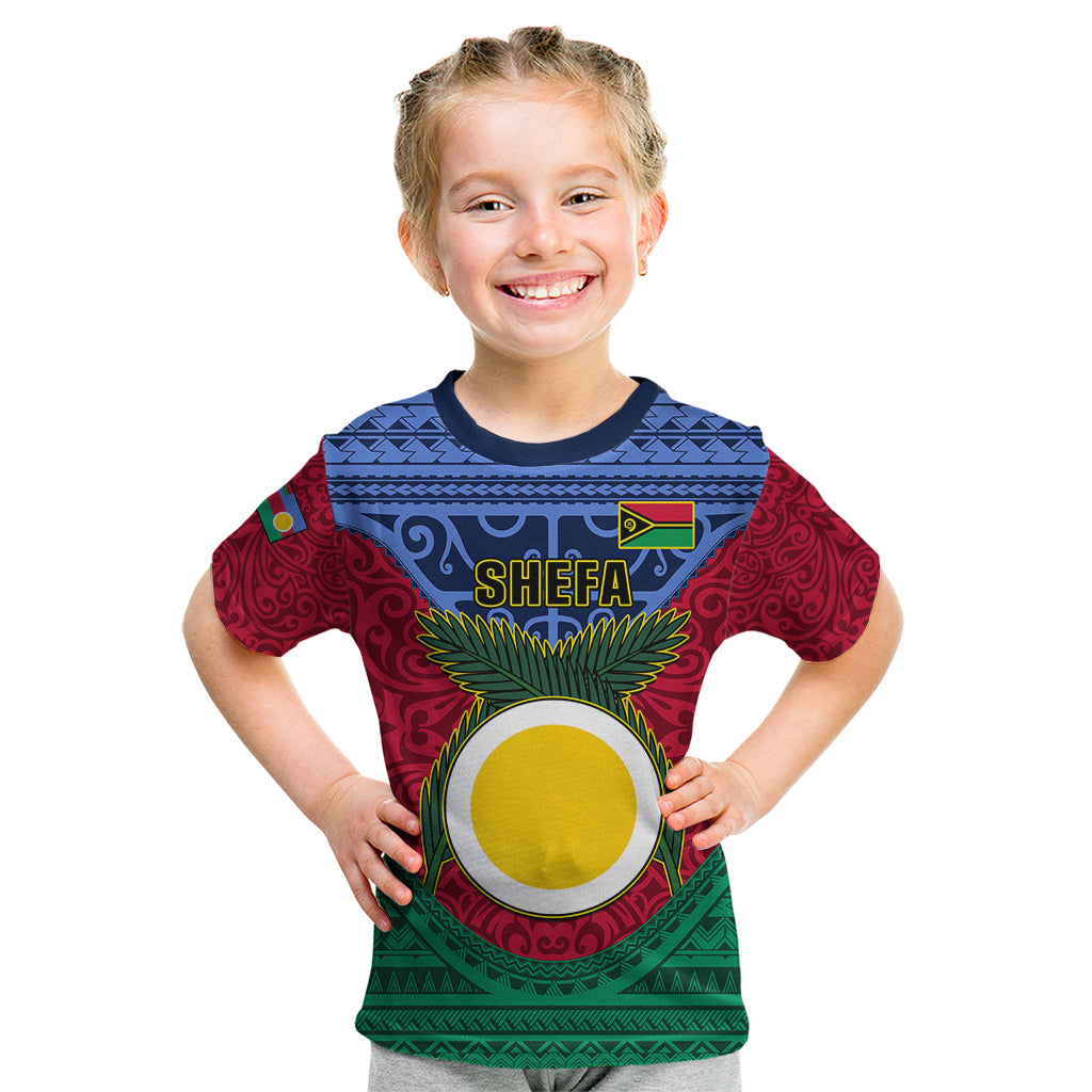 Personalized Vanuatu Shefa Province Kid T Shirt Coat Of Arms And Namele Fern Polynesian Pattern LT05 Red - Polynesian Pride