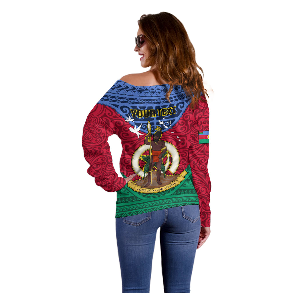 Personalized Vanuatu Shefa Province Off Shoulder Sweater Coat Of Arms And Namele Fern Polynesian Pattern LT05 - Polynesian Pride