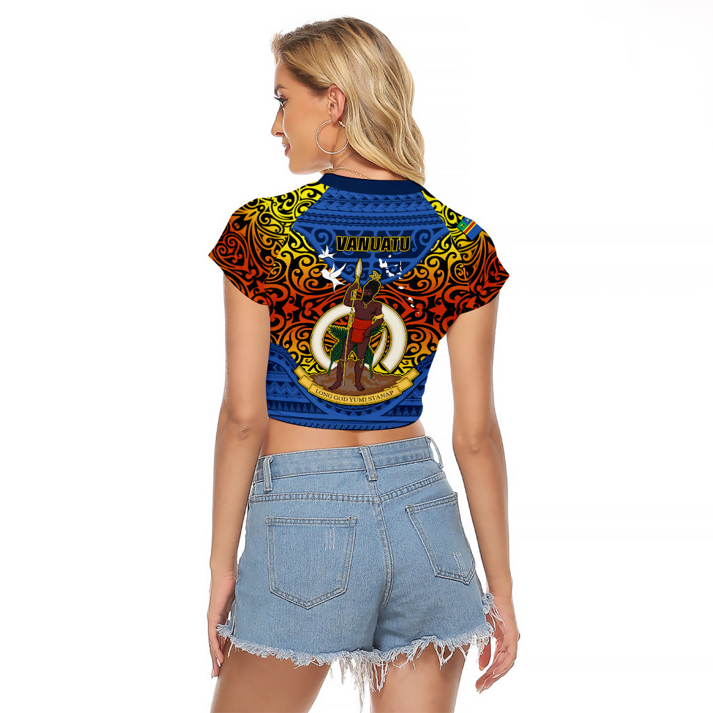 Vanuatu Tafea Province Raglan Cropped T Shirt Coat Of Arms And Namele Fern Polynesian Pattern LT05 - Polynesian Pride