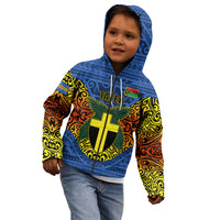 Personalized Vanuatu Tafea Province Kid Hoodie Coat Of Arms And Namele Fern Polynesian Pattern LT05 - Polynesian Pride