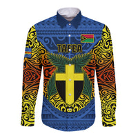 Personalized Vanuatu Tafea Province Long Sleeve Button Shirt Coat Of Arms And Namele Fern Polynesian Pattern LT05 Unisex Blue - Polynesian Pride