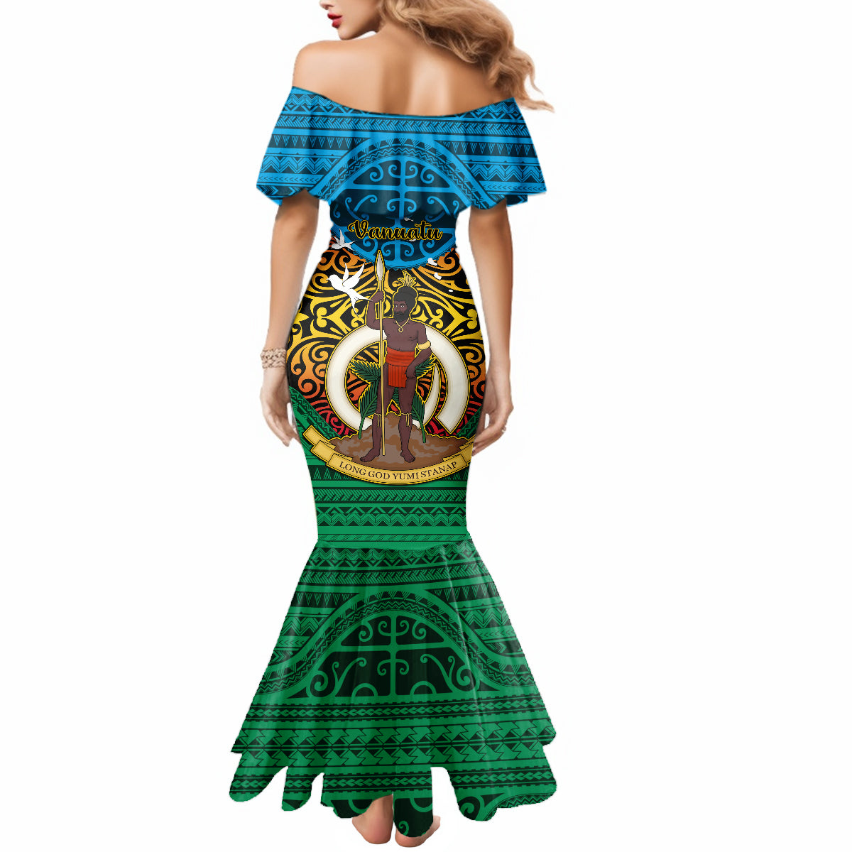Vanuatu Torba Province Mermaid Dress Vanuatuan Coat Of Arms Polynesian Pattern LT05 - Polynesian Pride