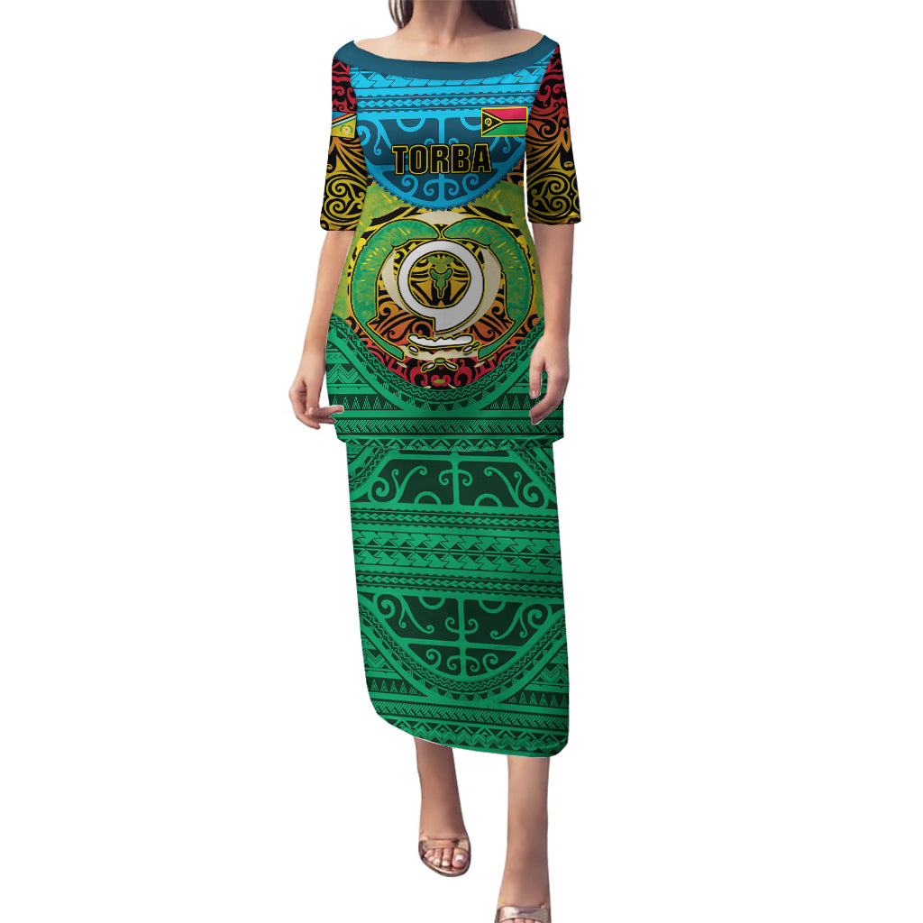 Vanuatu Torba Province Puletasi Vanuatuan Coat Of Arms Polynesian Pattern LT05 Long Dress Green - Polynesian Pride