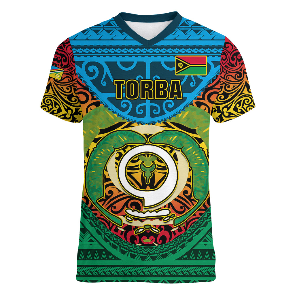 Vanuatu Torba Province Women V Neck T Shirt Vanuatuan Coat Of Arms Polynesian Pattern LT05 Female Green - Polynesian Pride