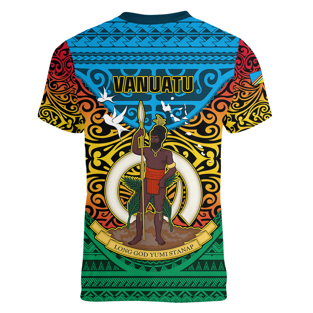 Vanuatu Torba Province Women V Neck T Shirt Vanuatuan Coat Of Arms Polynesian Pattern LT05 - Polynesian Pride