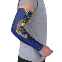Personalised Nauru Angam Day Arm Sleeves Gold Navy Tribal Pattern LT05 - Polynesian Pride