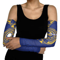 Personalised Nauru Angam Day Arm Sleeves Gold Navy Tribal Pattern LT05 - Polynesian Pride