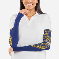Personalised Nauru Angam Day Arm Sleeves Gold Navy Tribal Pattern LT05 - Polynesian Pride