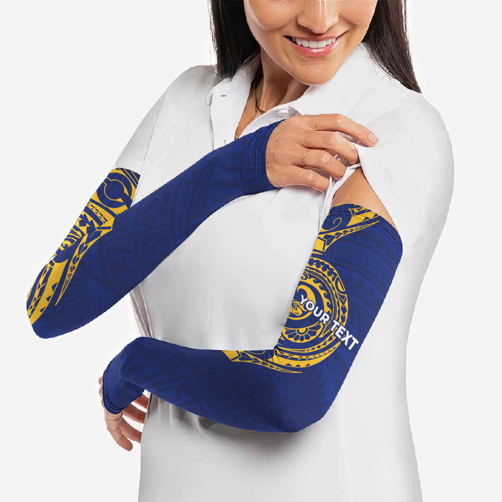 Personalised Nauru Angam Day Arm Sleeves Gold Navy Tribal Pattern LT05 - Polynesian Pride