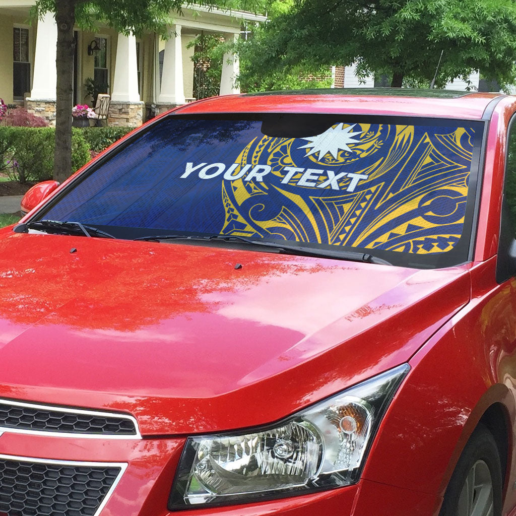 Personalised Nauru Angam Day Auto Sun Shade Gold Navy Tribal Pattern