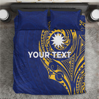 Personalised Nauru Angam Day Bedding Set Gold Navy Tribal Pattern LT05 Blue - Polynesian Pride