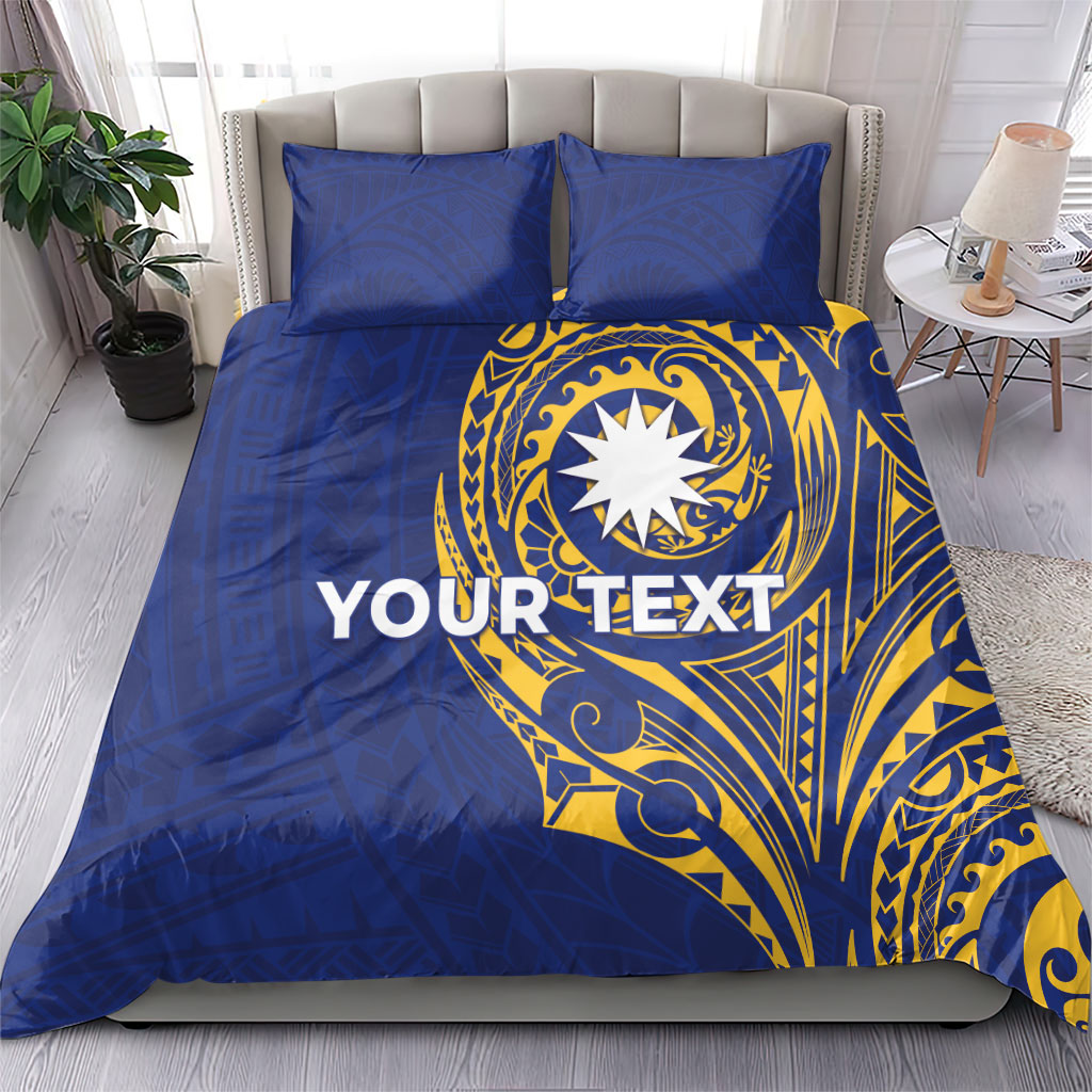 Personalised Nauru Angam Day Bedding Set Gold Navy Tribal Pattern LT05 - Polynesian Pride