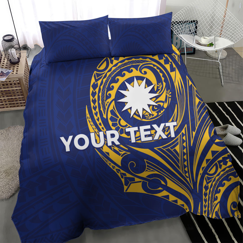 Personalised Nauru Angam Day Bedding Set Gold Navy Tribal Pattern LT05 - Polynesian Pride