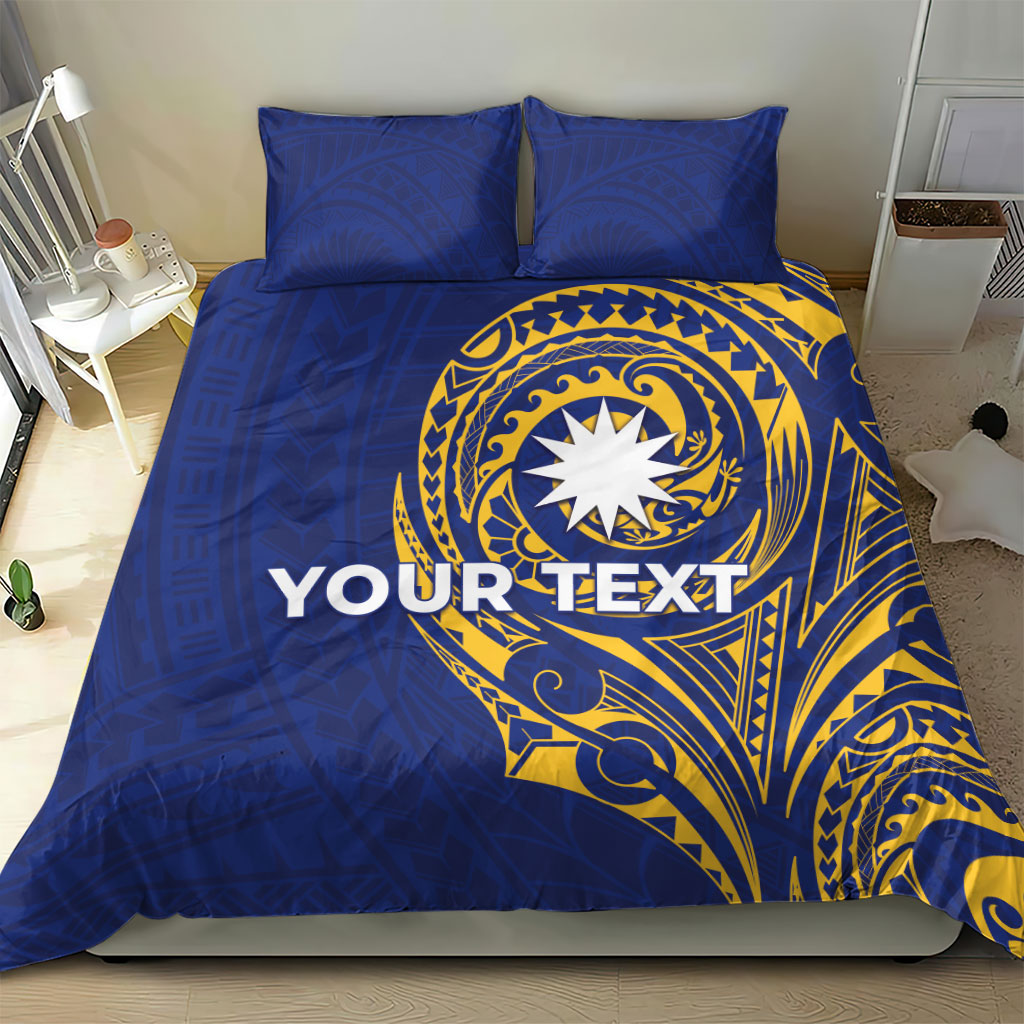 Personalised Nauru Angam Day Bedding Set Gold Navy Tribal Pattern LT05 - Polynesian Pride