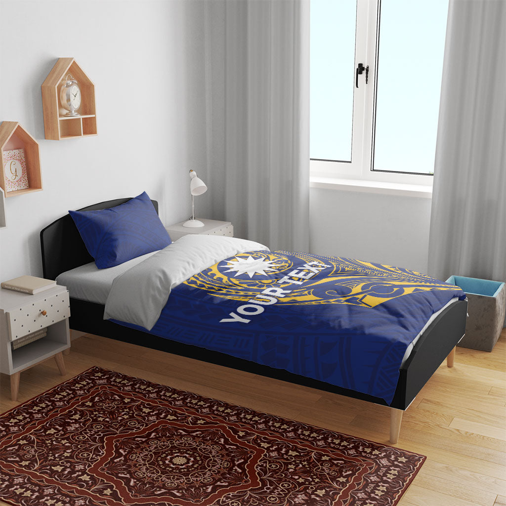 Personalised Nauru Angam Day Bedding Set Gold Navy Tribal Pattern LT05 - Polynesian Pride