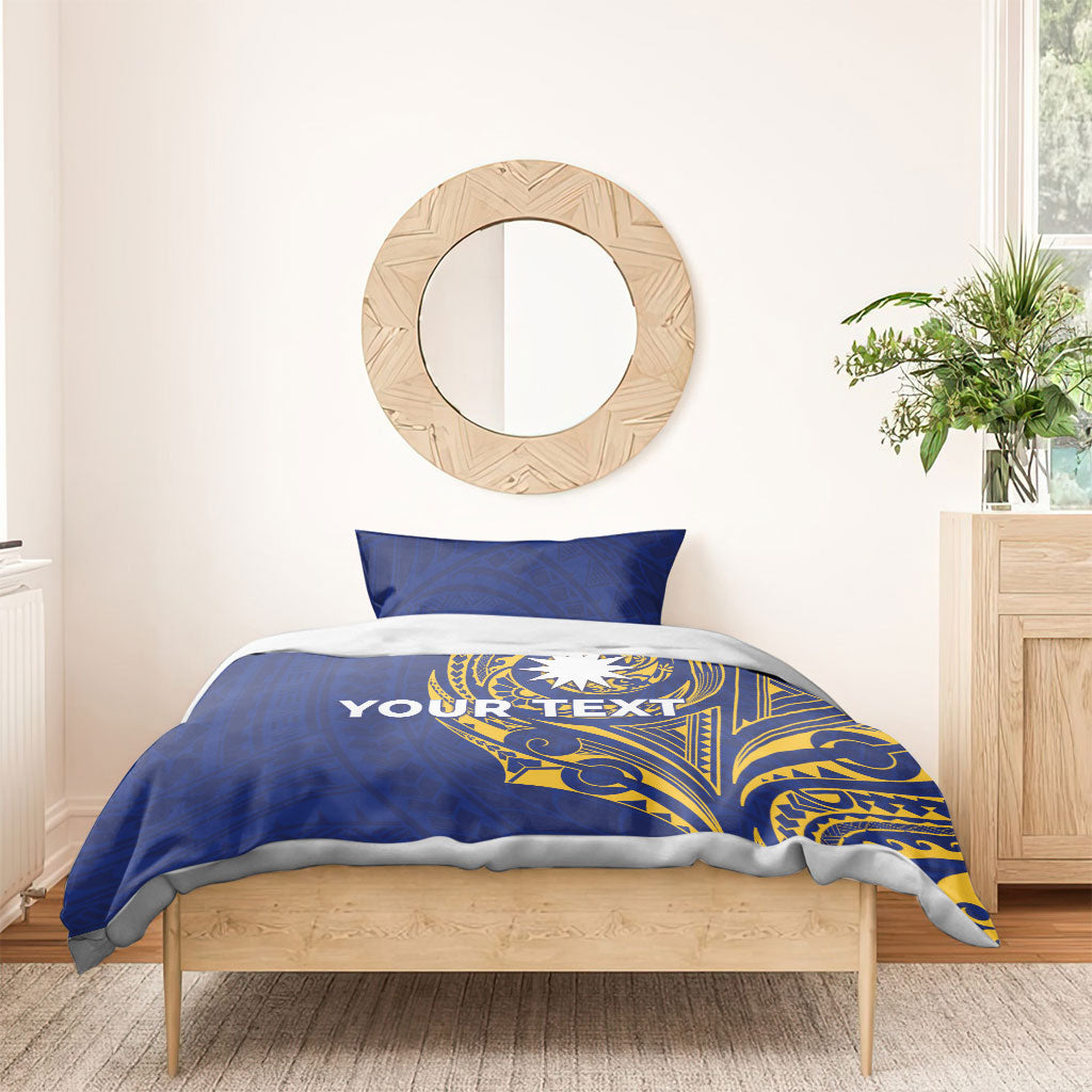 Personalised Nauru Angam Day Bedding Set Gold Navy Tribal Pattern LT05 - Polynesian Pride