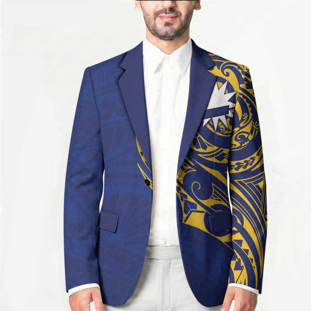 Personalised Nauru Angam Day Blazer Gold Navy Tribal Pattern LT05 - Polynesian Pride
