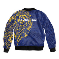Personalised Nauru Angam Day Bomber Jacket Gold Navy Tribal Pattern LT05 - Polynesian Pride