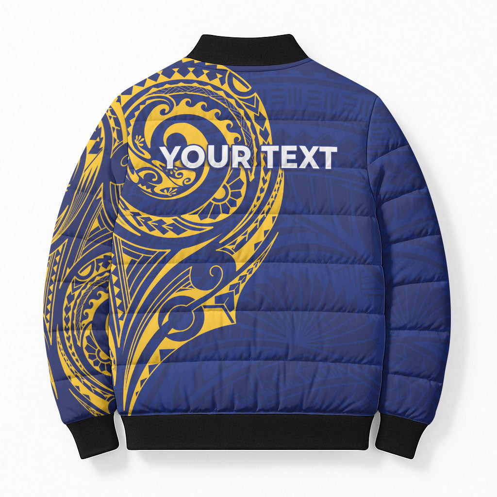 Personalised Nauru Angam Day Bomber Puffer Jacket Gold Navy Tribal Pattern LT05 - Polynesian Pride
