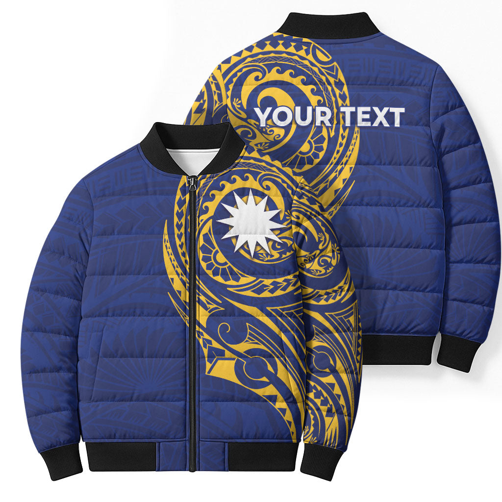 Personalised Nauru Angam Day Bomber Puffer Jacket Gold Navy Tribal Pattern LT05 - Polynesian Pride